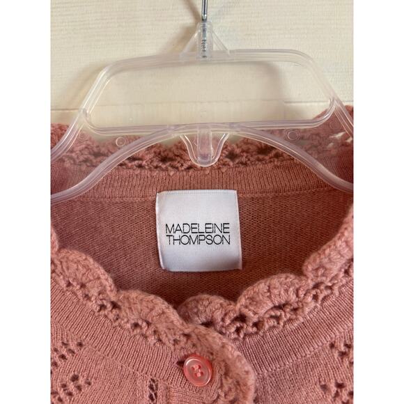 Madeleine Thompson Women’s Cashmere Wool Hawthorne Cardigan Pink M Scalloped - Picture 5 of 8